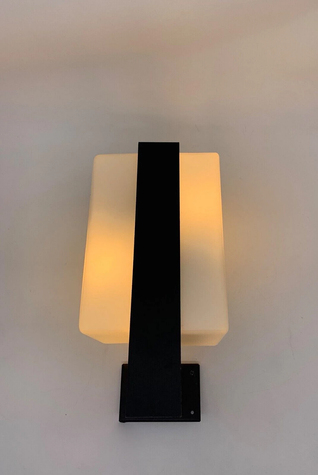 Pair of wall lights in glass and iron attributed to Stilnovo, 1950s 2