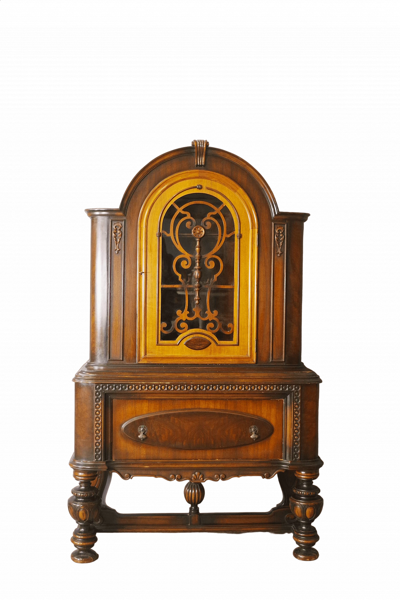 Carved wooden showcase with large drawer, 1940s 12