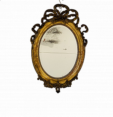 Specchio con cornice in legno intarsiato con finitura in foglia d'oro, '800