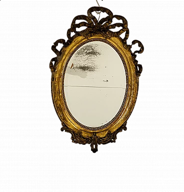 Specchio con cornice in legno intarsiato con finitura in foglia d'oro, '800