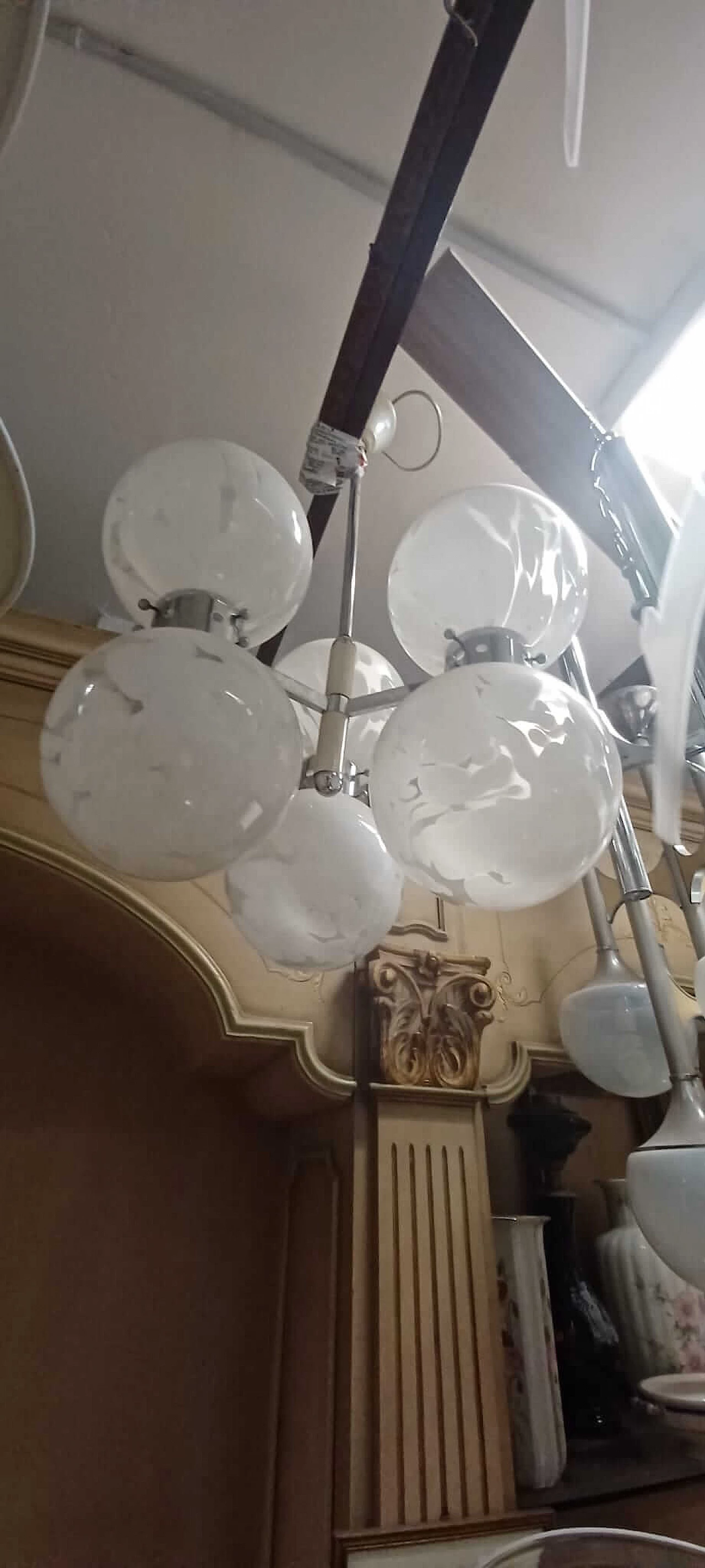 Lampadario a sei luci in vetro di Murano di Carlo Nason per Mazzega, anni '70 5