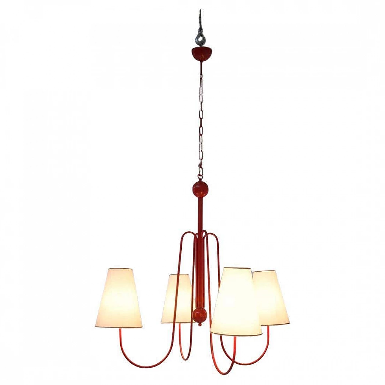 Red painted steel chandelier with cotton diffusers, 1960s 1
