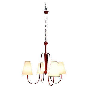 Red painted steel chandelier with cotton diffusers, 1960s