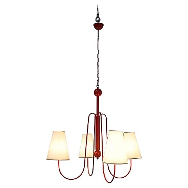 Red painted steel chandelier with cotton diffusers, 1960s