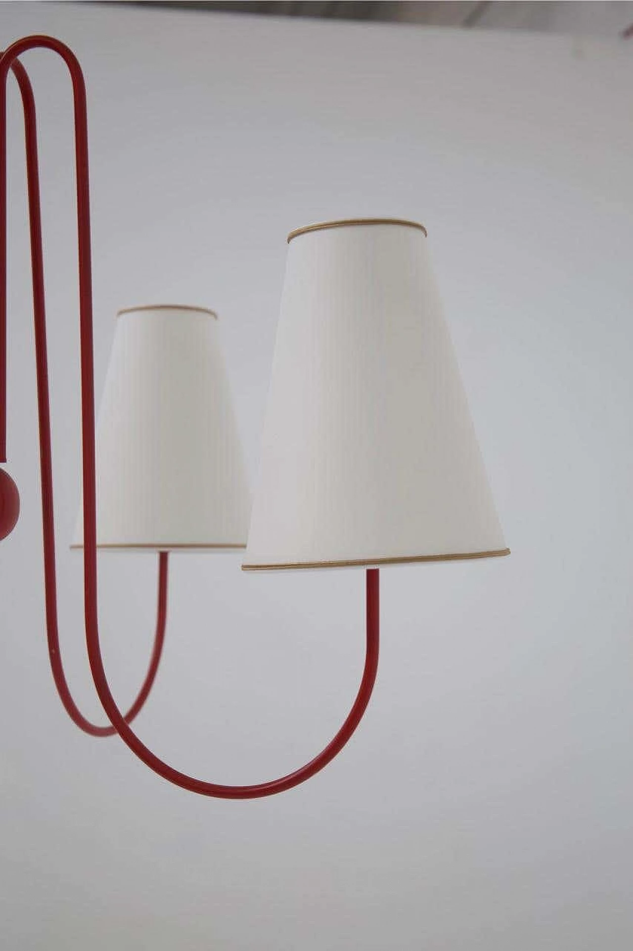 Red painted steel chandelier with cotton diffusers, 1960s 5