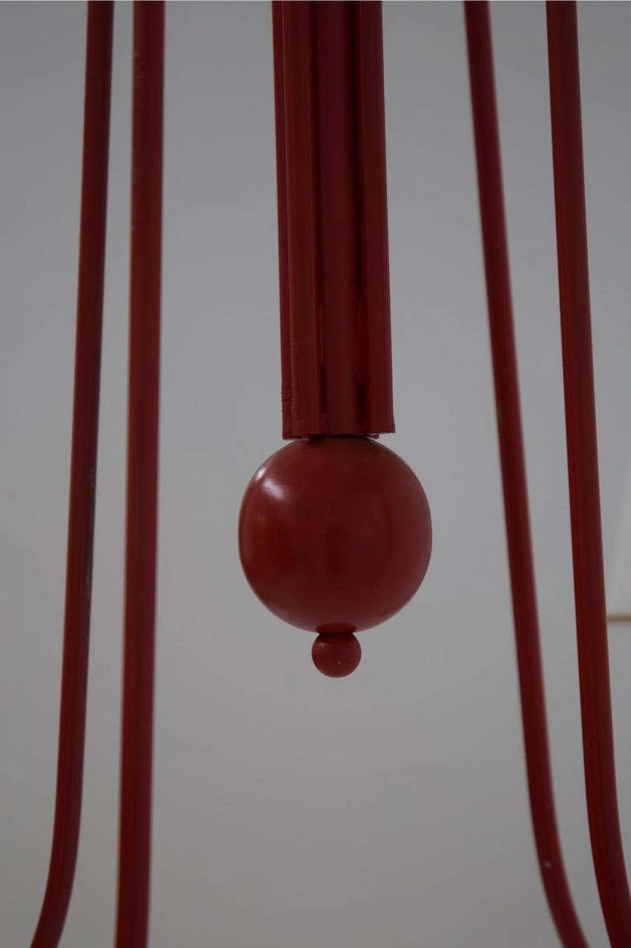 Red painted steel chandelier with cotton diffusers, 1960s 7