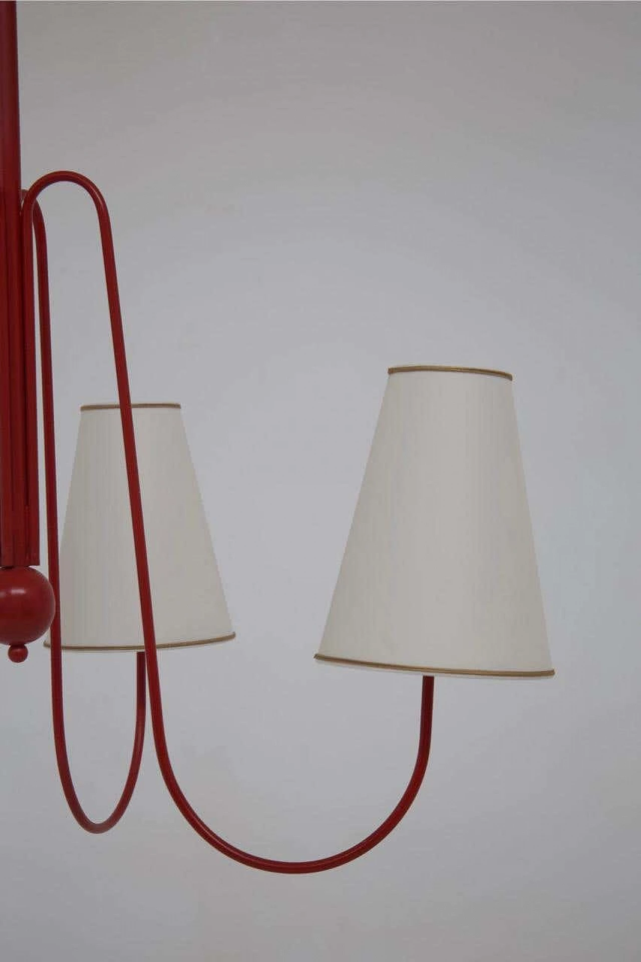Red painted steel chandelier with cotton diffusers, 1960s 9