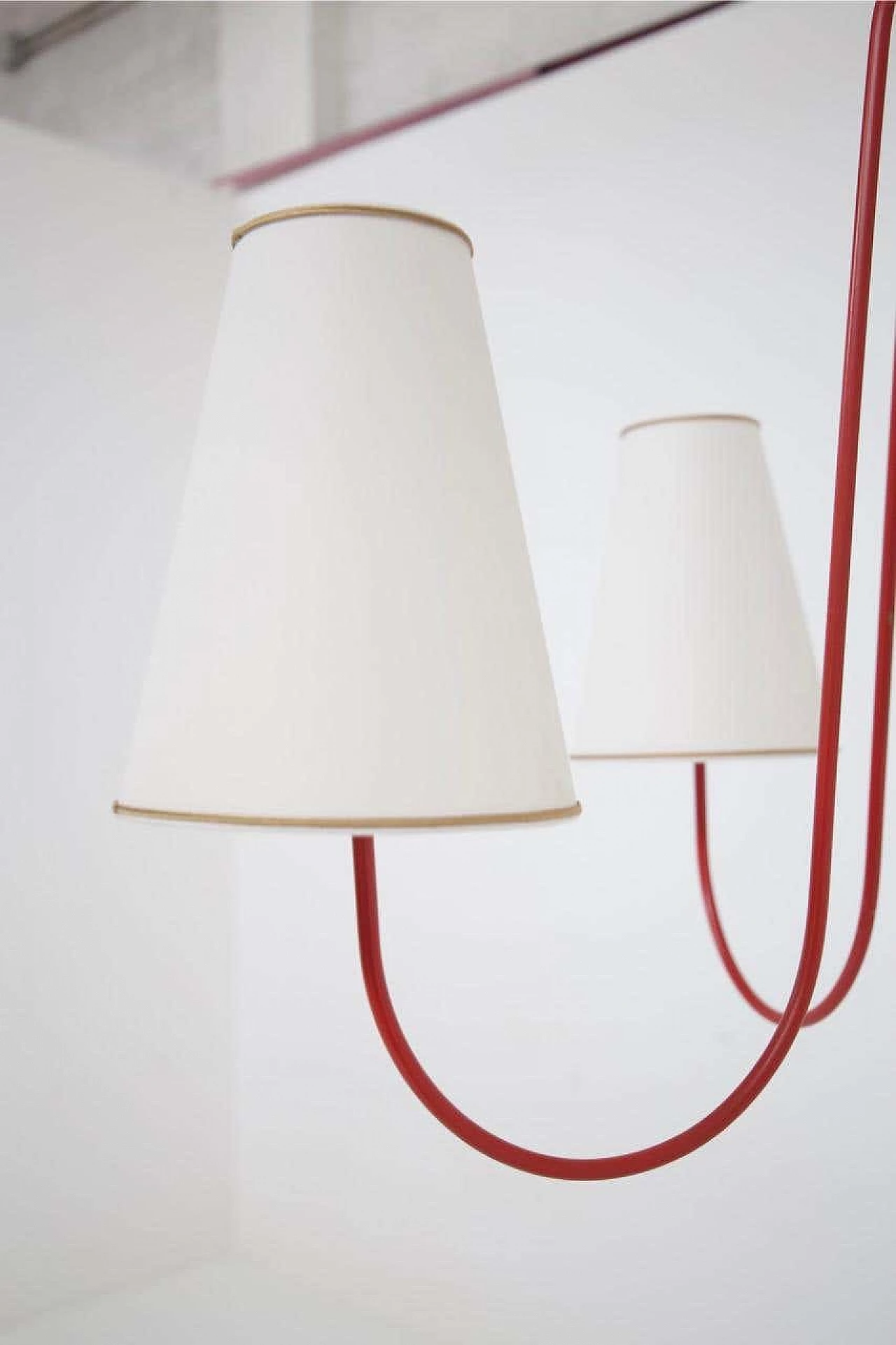 Red painted steel chandelier with cotton diffusers, 1960s 11