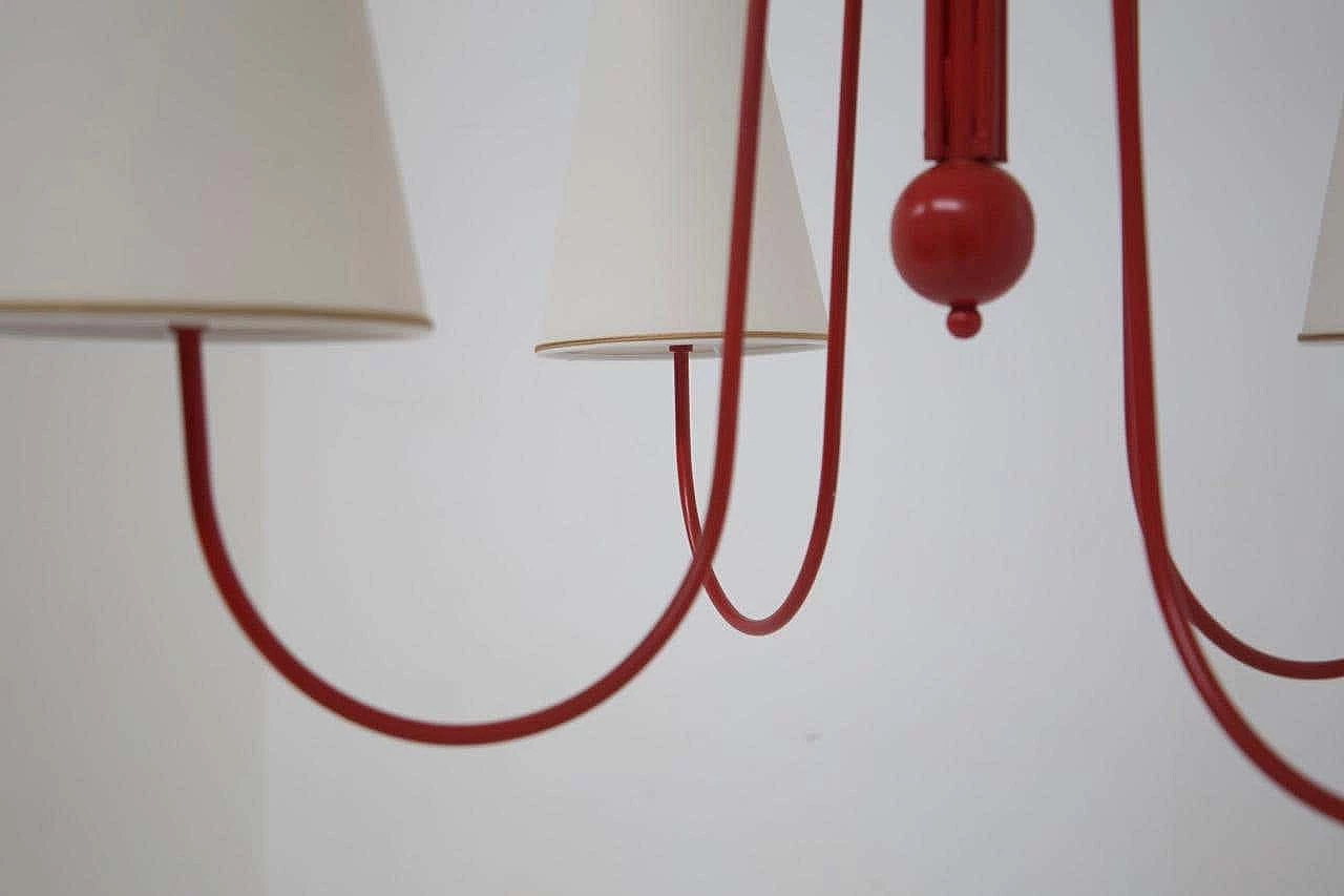 Red painted steel chandelier with cotton diffusers, 1960s 13