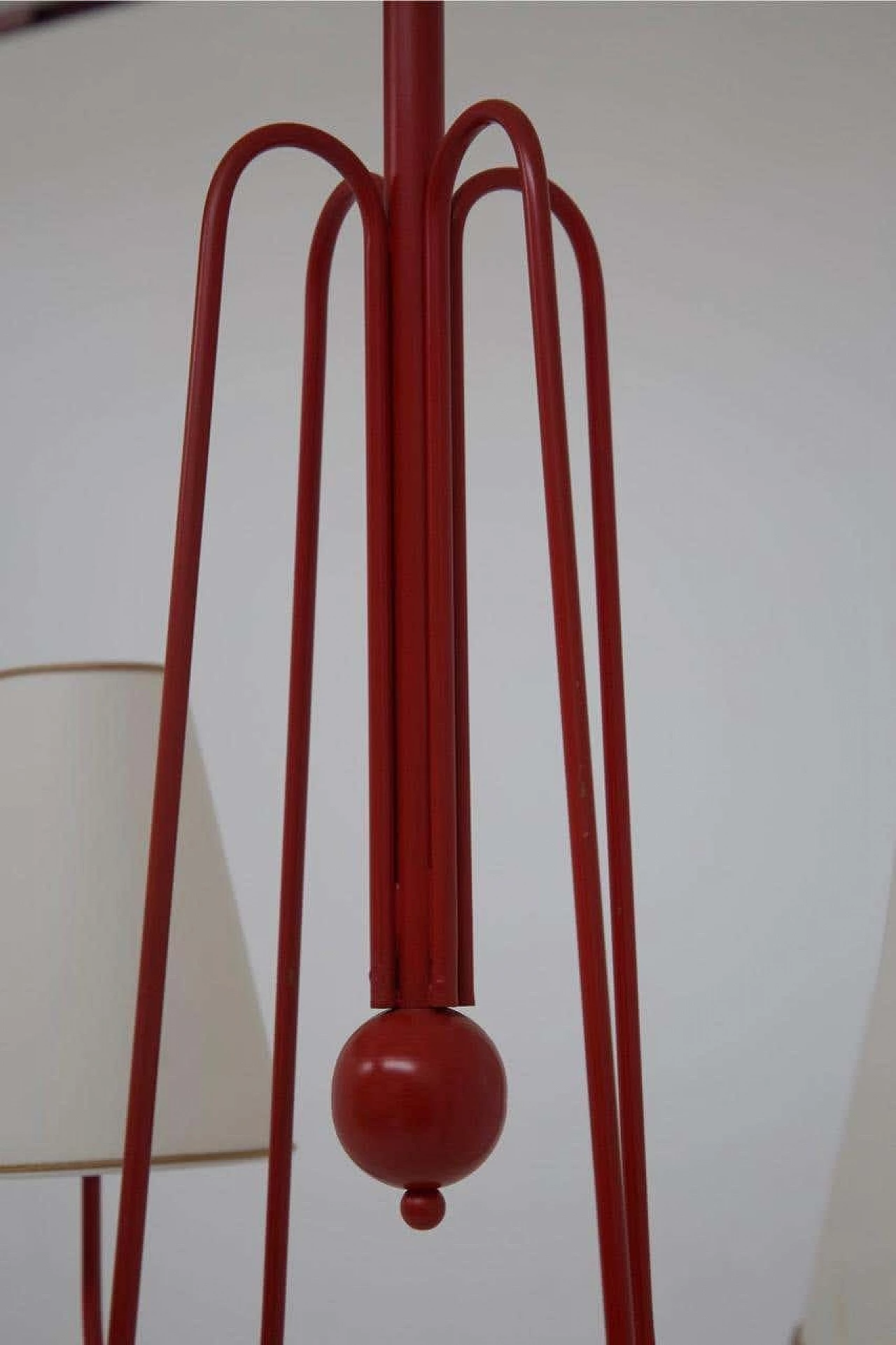 Red painted steel chandelier with cotton diffusers, 1960s 14
