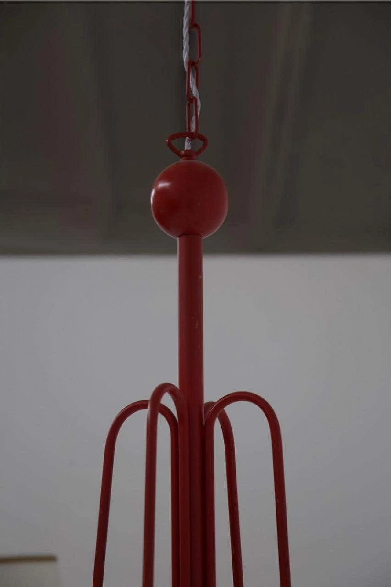 Red painted steel chandelier with cotton diffusers, 1960s 16