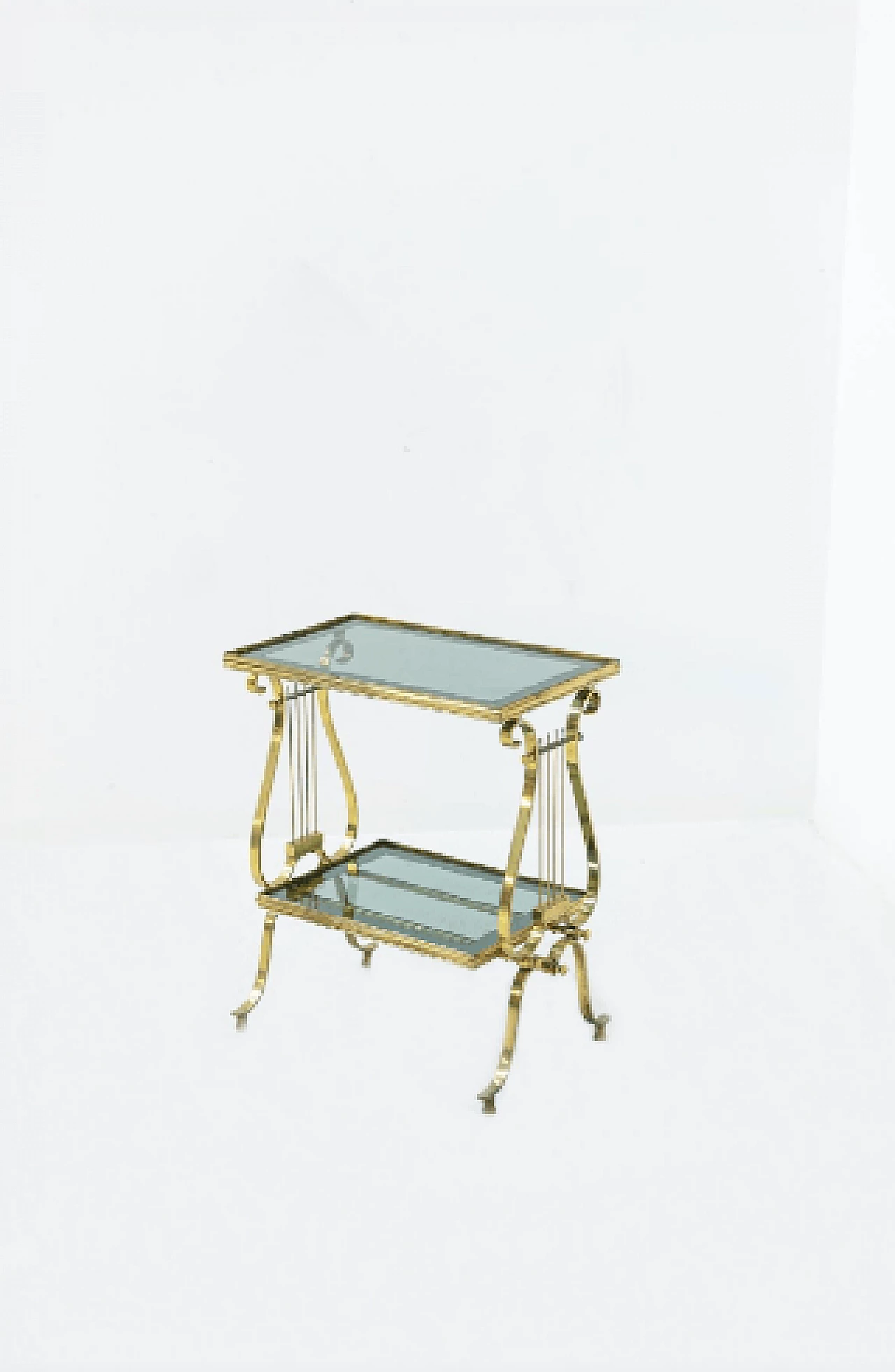 Side table with double shelf in brass and smoked glass, 1950s 3