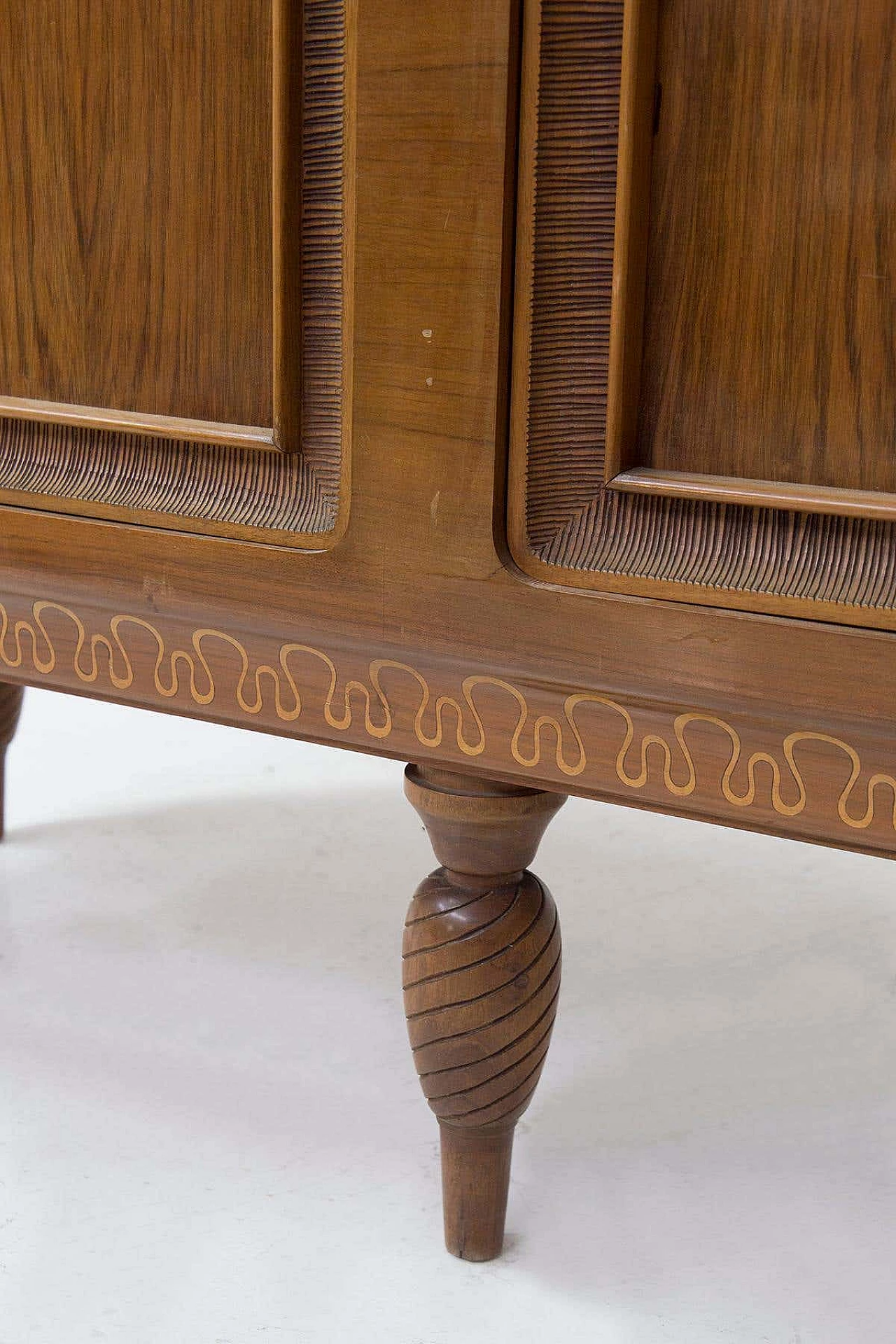 Solid walnut sideboard carved and decorated for Valzania, 1950s 4