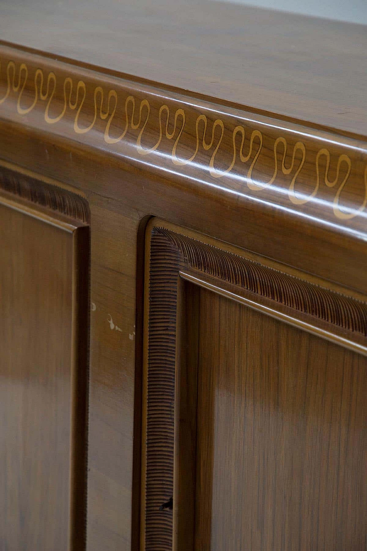 Solid walnut sideboard carved and decorated for Valzania, 1950s 7