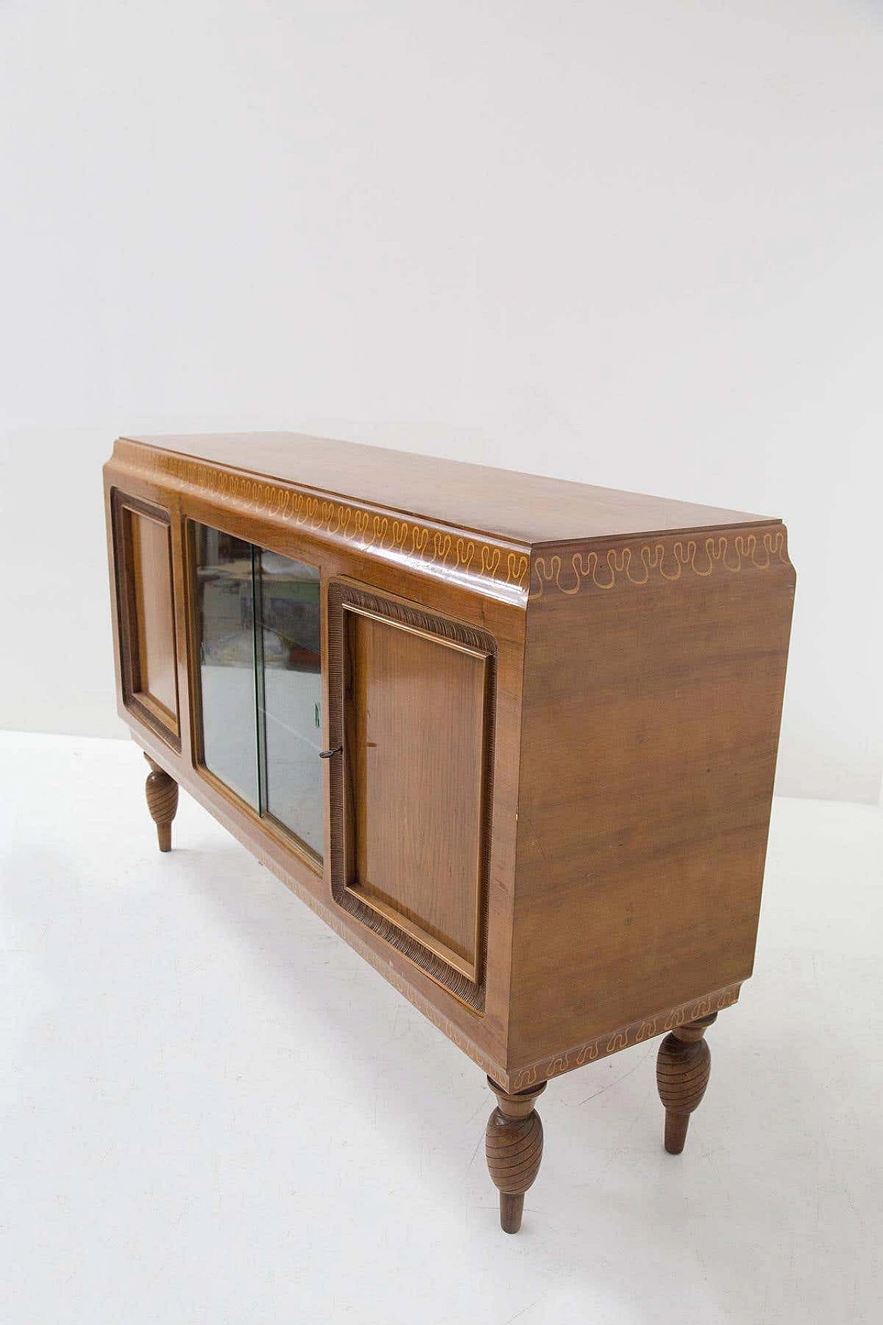 Solid wood sideboard with display case for Valzania, 1950s 1