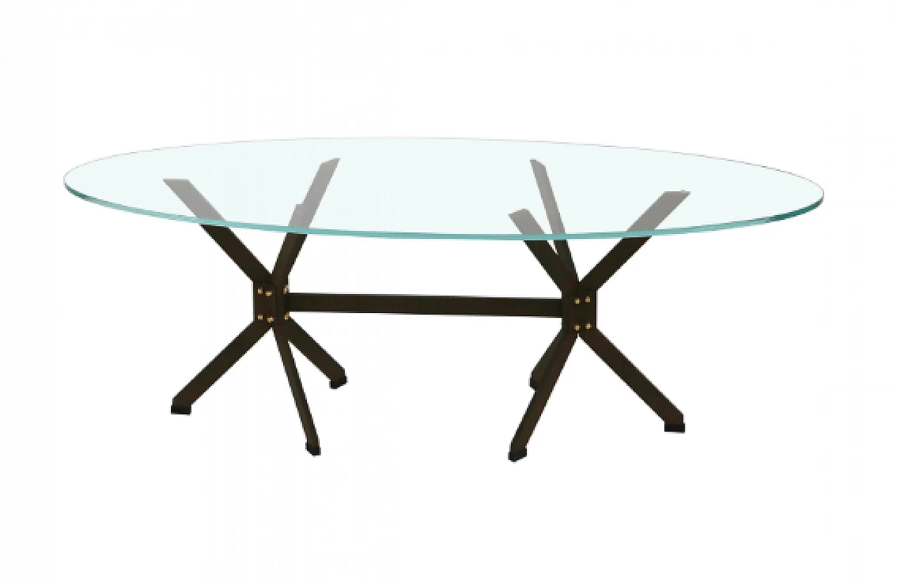 Oval side table in wrought iron and glass by Michele Dal Bon for Le Zoie 1
