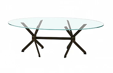 Tavolino ovale in ferro battuto e vetro di Michele Dal Bon per Le Zoie