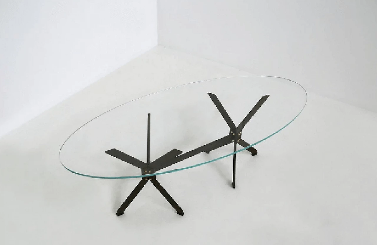 Oval side table in wrought iron and glass by Michele Dal Bon for Le Zoie 3