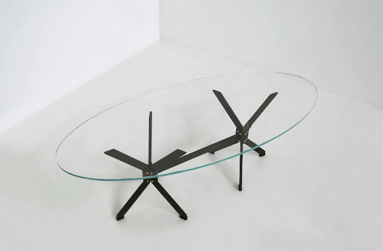 Oval side table in wrought iron and glass by Michele Dal Bon for Le Zoie 4