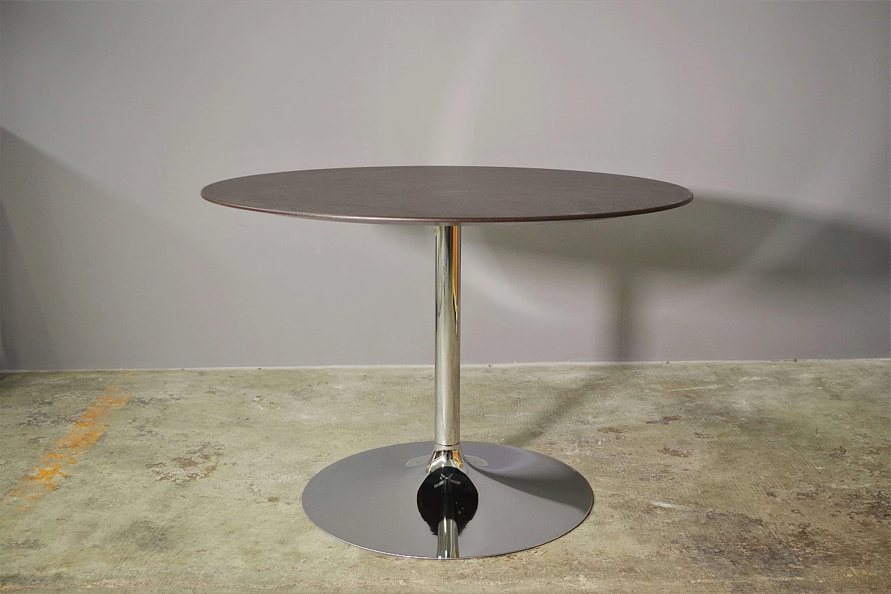 Round aluminum and wenge-stained oak veneered wood table 2