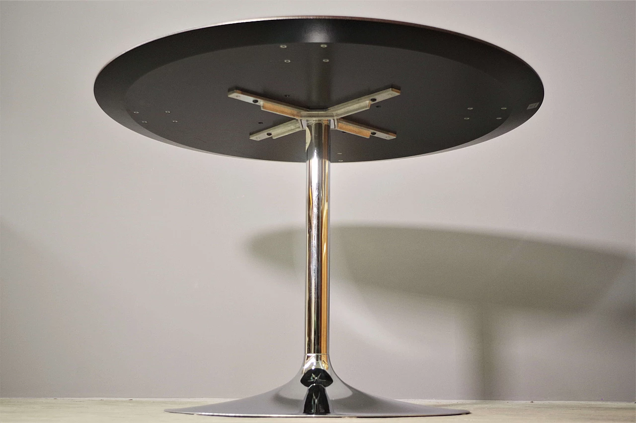 Round aluminum and wenge-stained oak veneered wood table 5