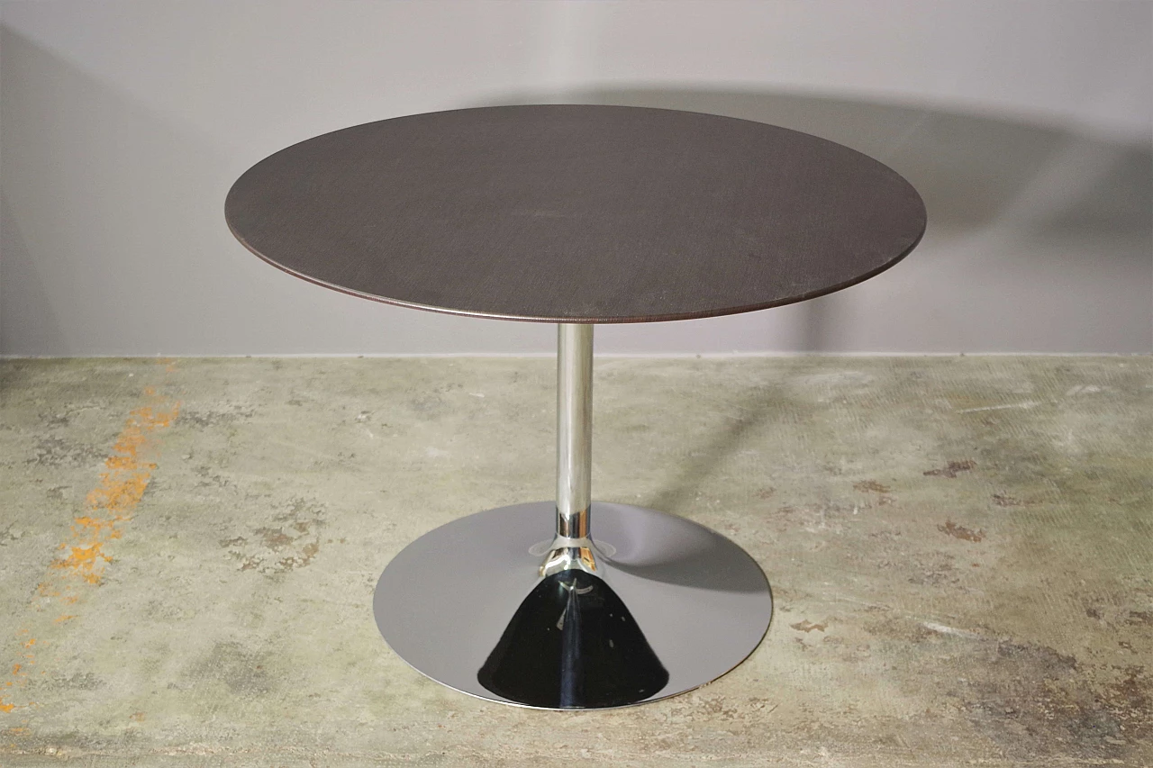 Round aluminum and wenge-stained oak veneered wood table 7