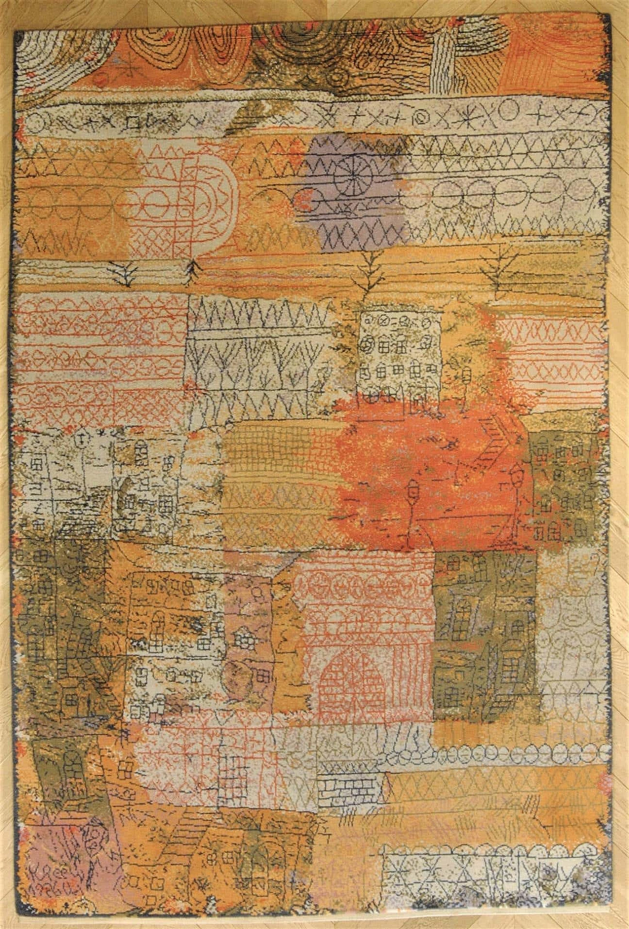 Tappeto ispirato a Florentinische Villenviertel di Paul Klee, anni '90 15