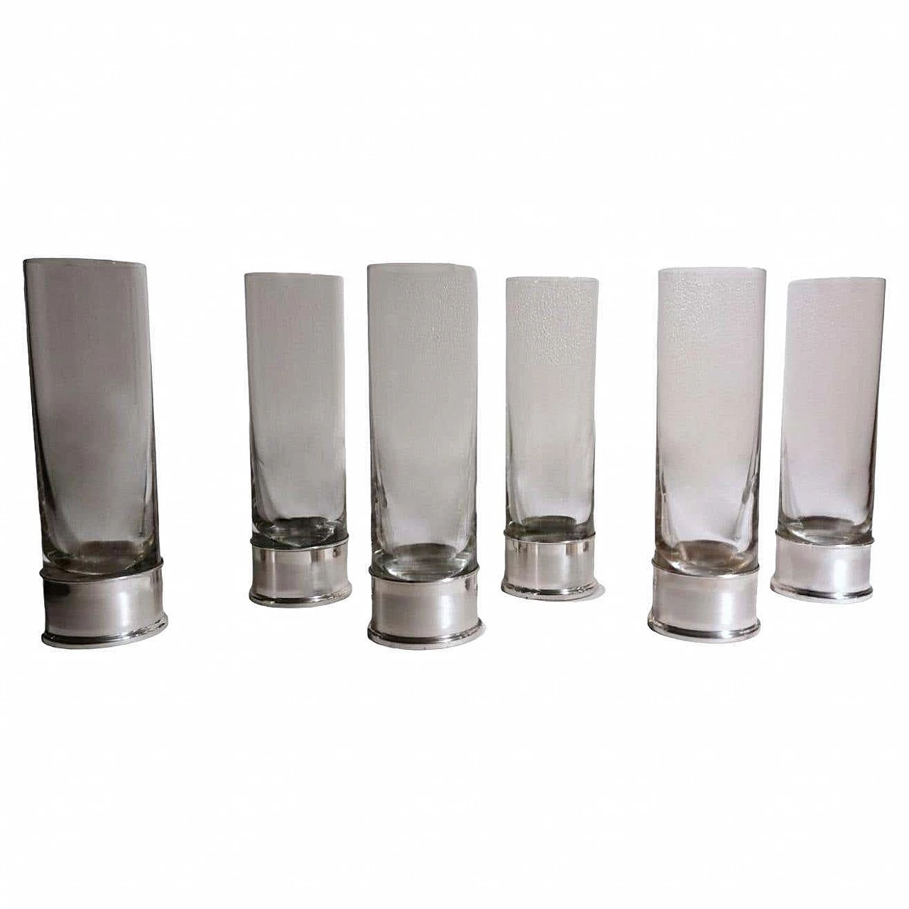 6 handcrafted silver and Luxion R.C.R. crystal glasses by Cecconi Valerio, 1980s 1