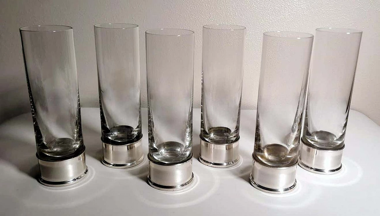 6 handcrafted silver and Luxion R.C.R. crystal glasses by Cecconi Valerio, 1980s 2