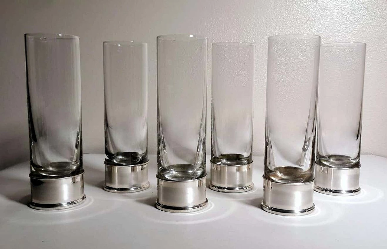 6 handcrafted silver and Luxion R.C.R. crystal glasses by Cecconi Valerio, 1980s 3