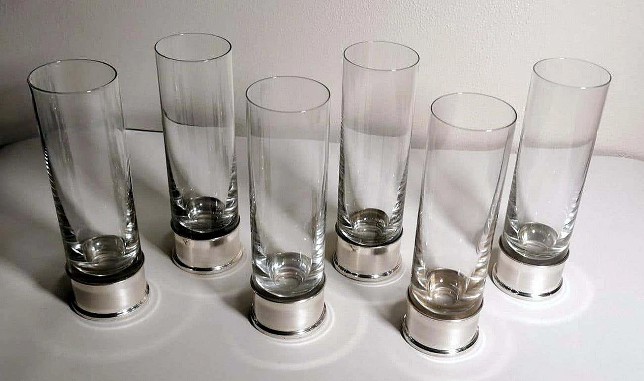 6 handcrafted silver and Luxion R.C.R. crystal glasses by Cecconi Valerio, 1980s 4