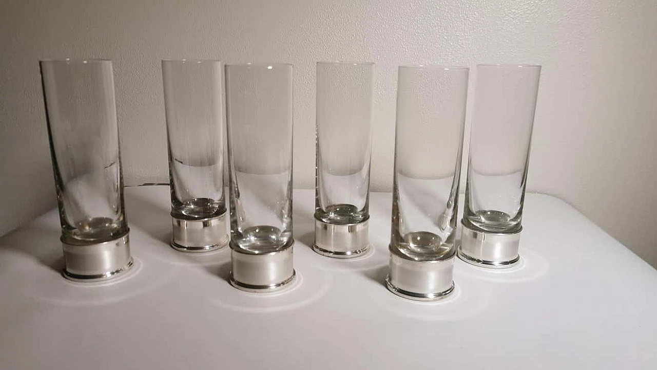 6 handcrafted silver and Luxion R.C.R. crystal glasses by Cecconi Valerio, 1980s 5