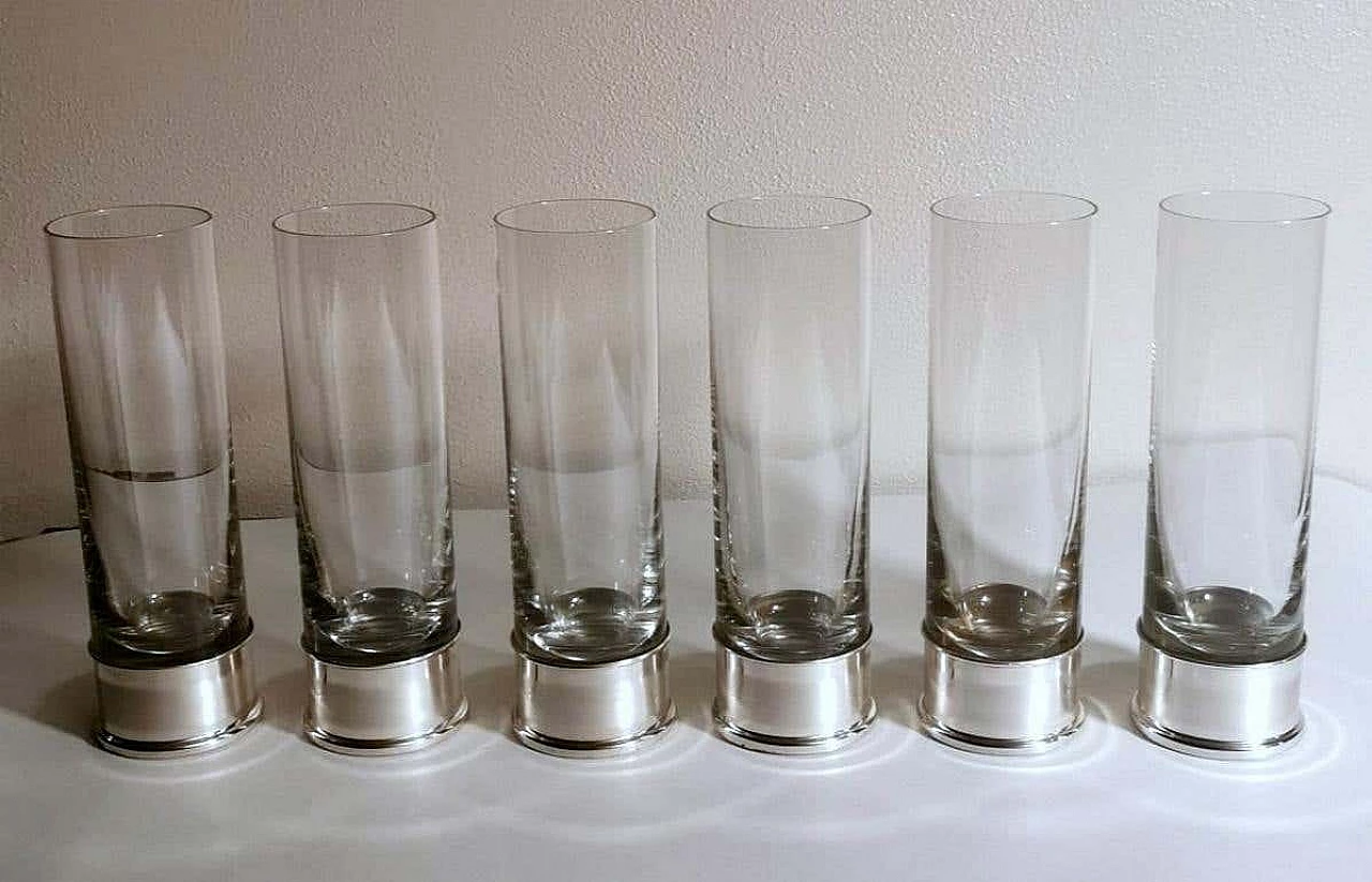 6 handcrafted silver and Luxion R.C.R. crystal glasses by Cecconi Valerio, 1980s 6