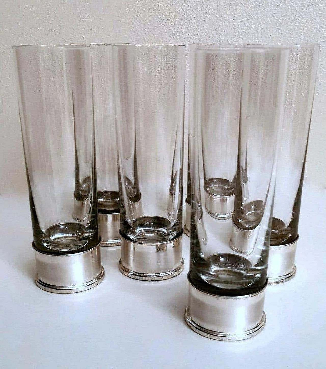 6 handcrafted silver and Luxion R.C.R. crystal glasses by Cecconi Valerio, 1980s 7