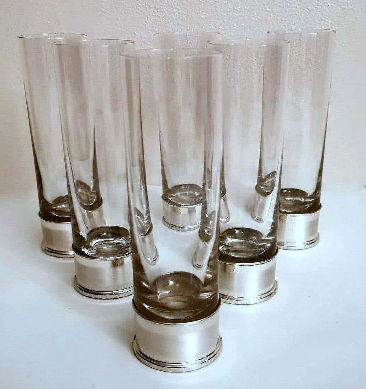 6 handcrafted silver and Luxion R.C.R. crystal glasses by Cecconi Valerio, 1980s 8