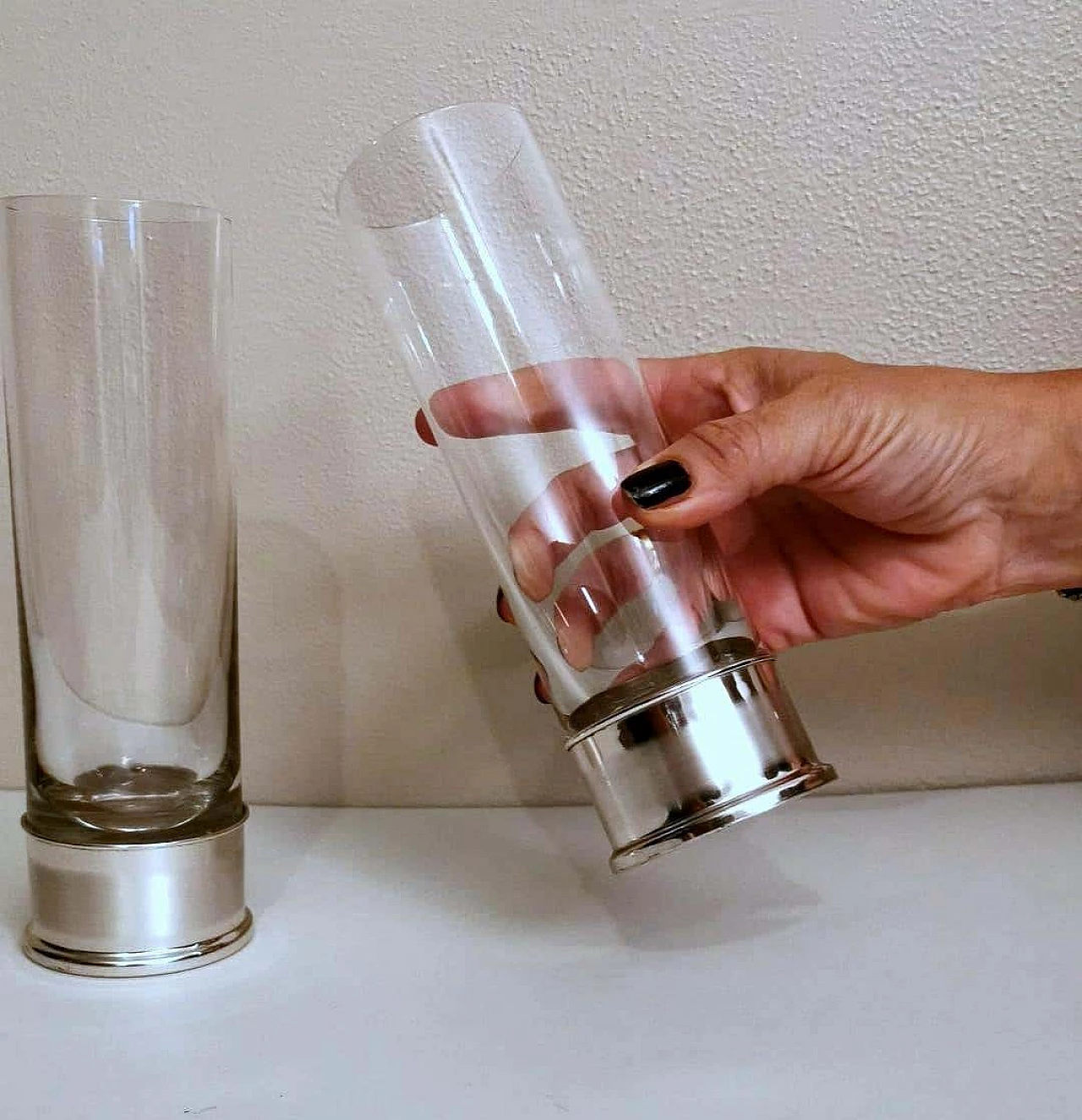 6 handcrafted silver and Luxion R.C.R. crystal glasses by Cecconi Valerio, 1980s 19