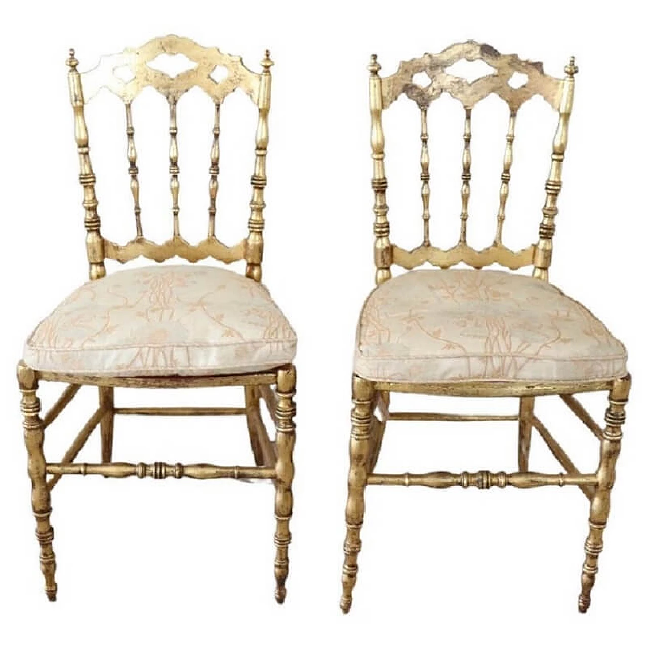 Pair of Chiavarine-type chairs in gilded wood with gold leaf, 19th century 1