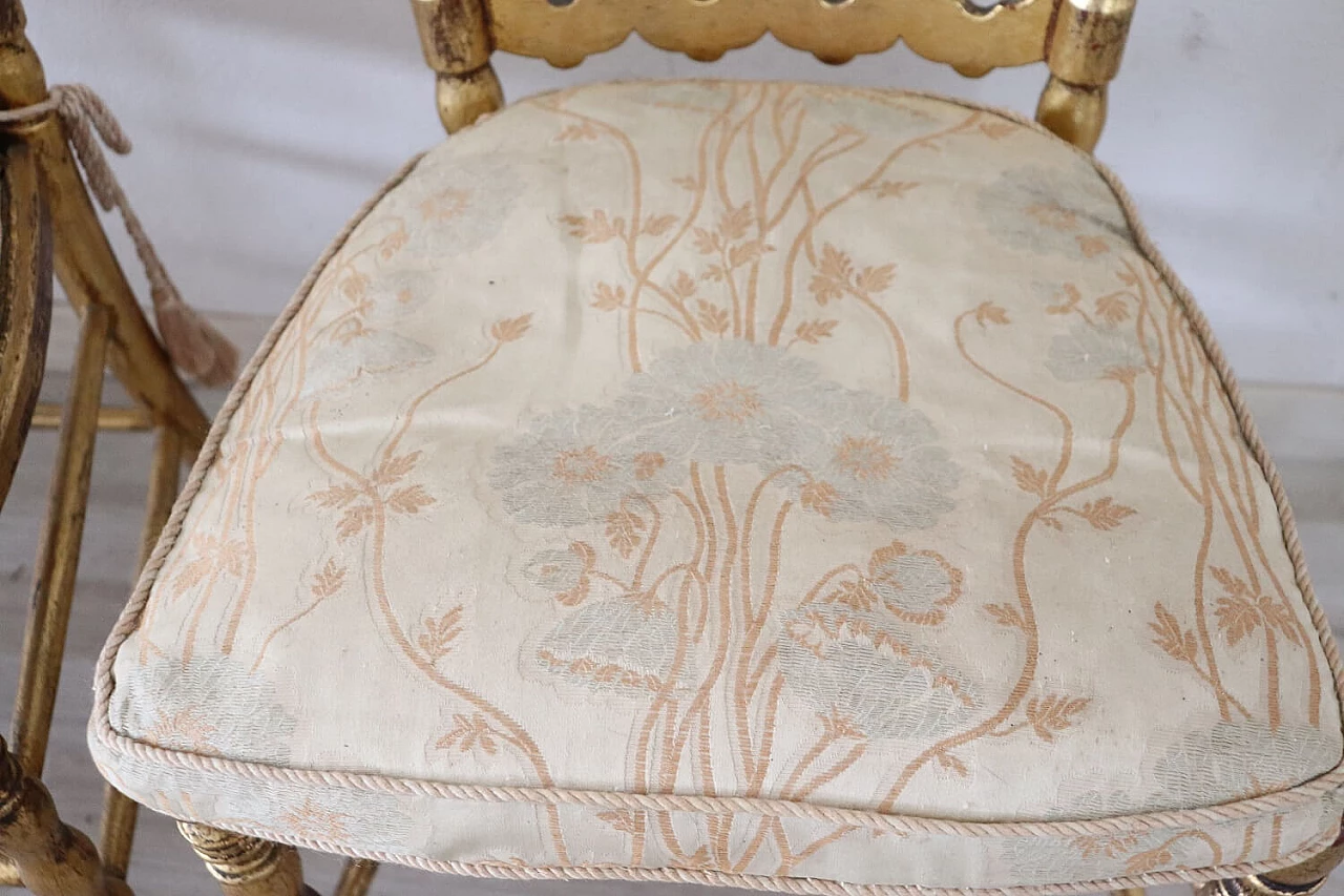 Pair of Chiavarine-type chairs in gilded wood with gold leaf, 19th century 7