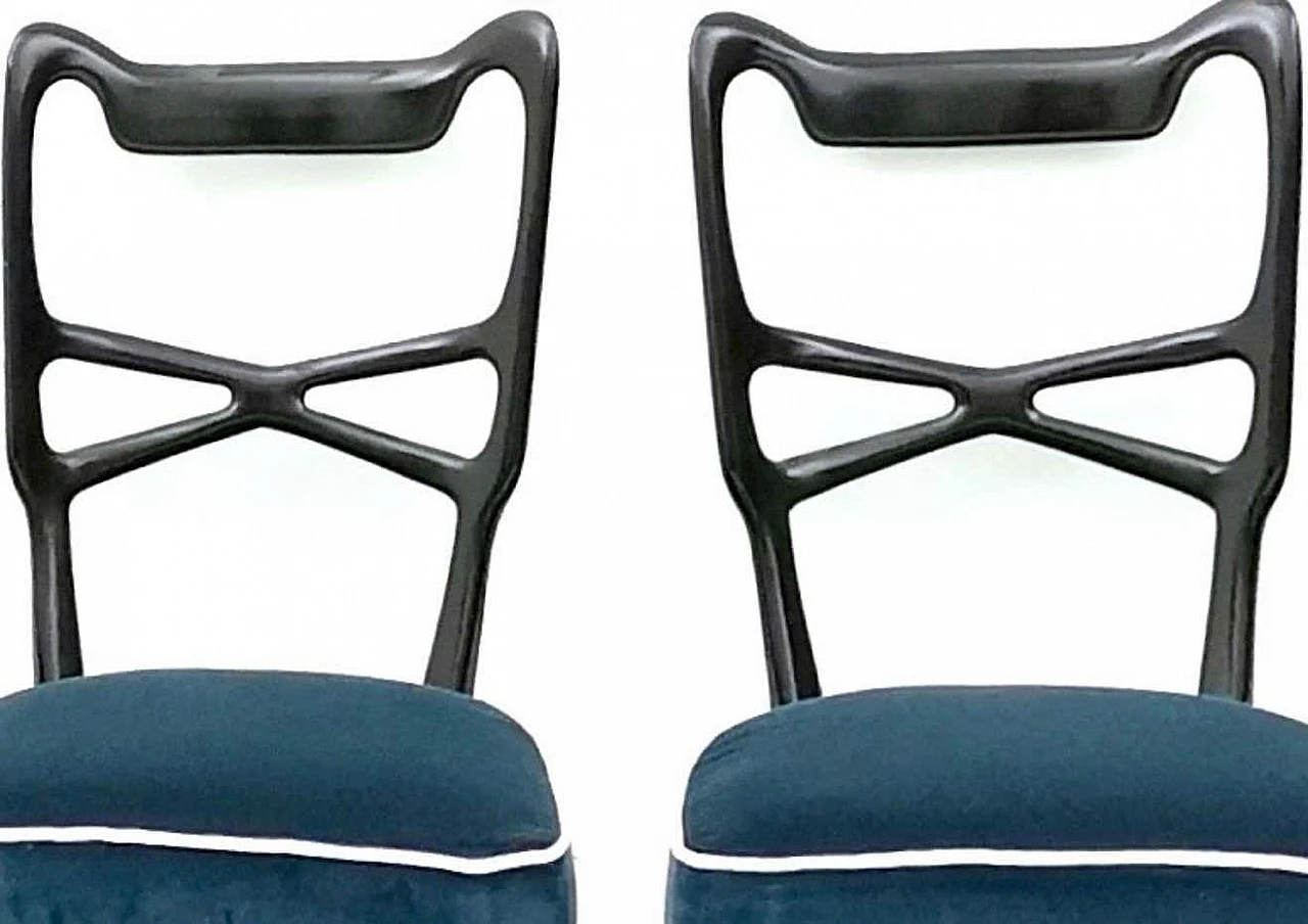 6 Chairs in ebonised beech and blue velvet in the style of Ulrich, 1950s 1