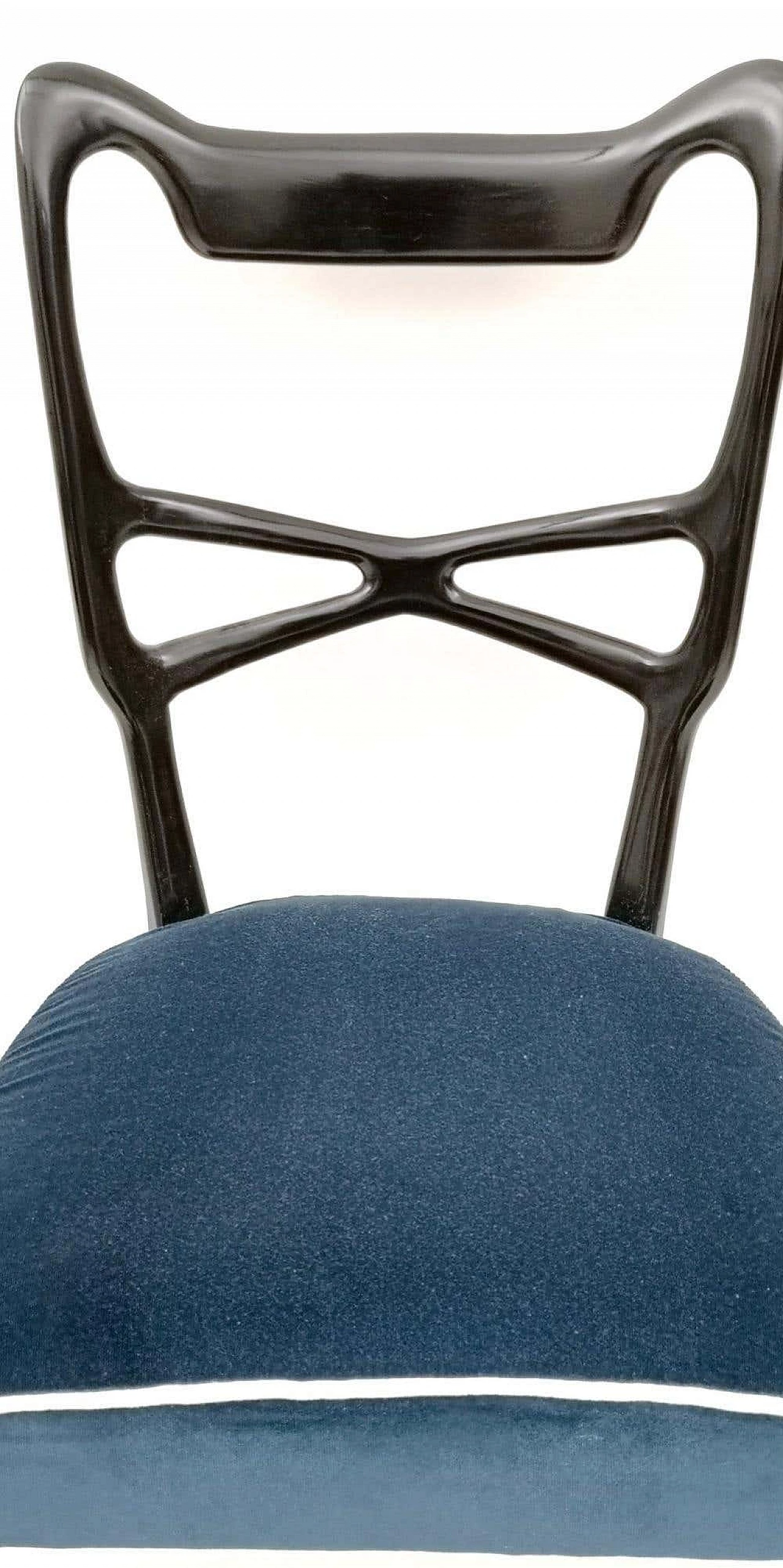 6 Chairs in ebonised beech and blue velvet in the style of Ulrich, 1950s 2