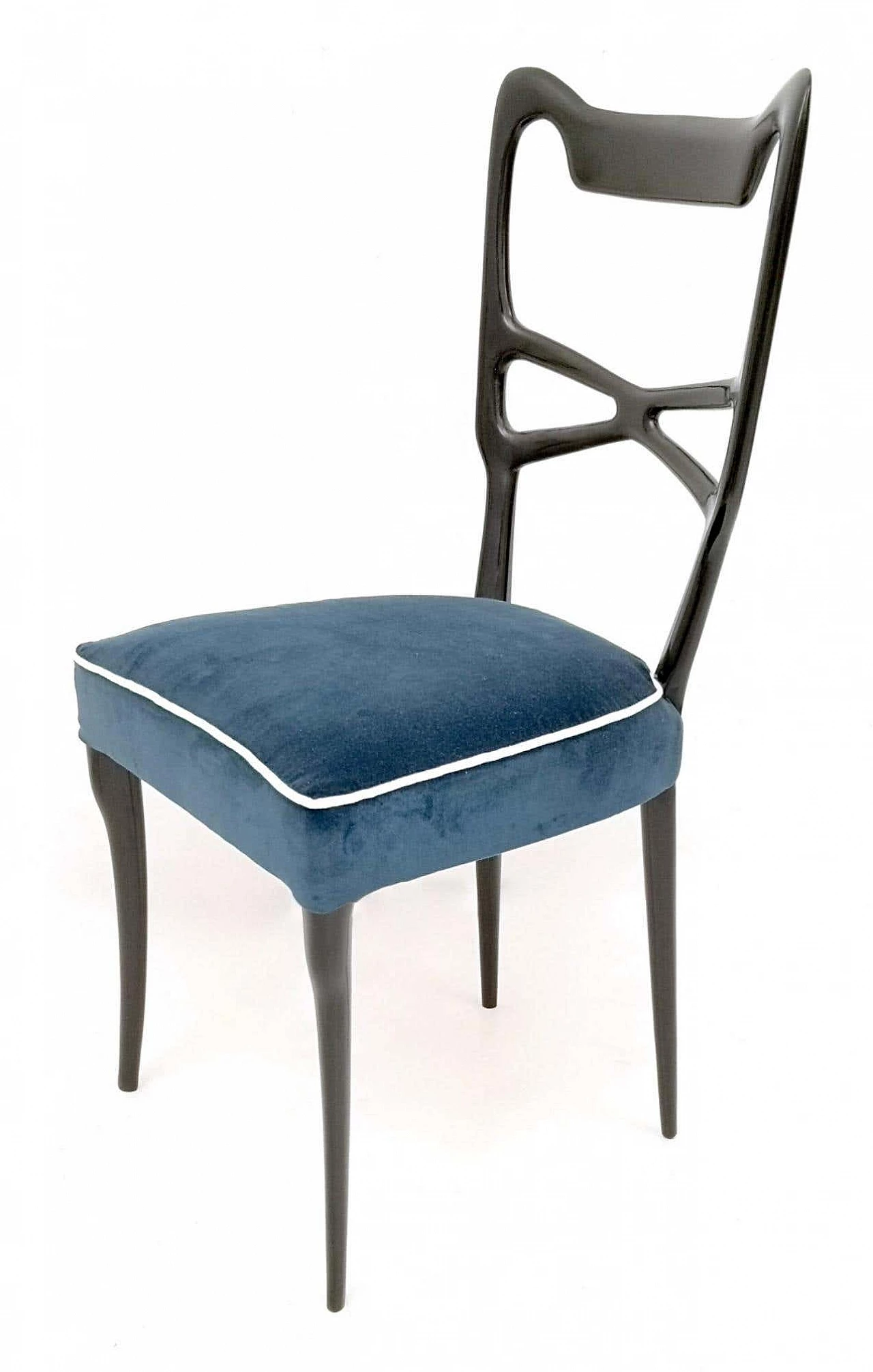 6 Chairs in ebonised beech and blue velvet in the style of Ulrich, 1950s 3