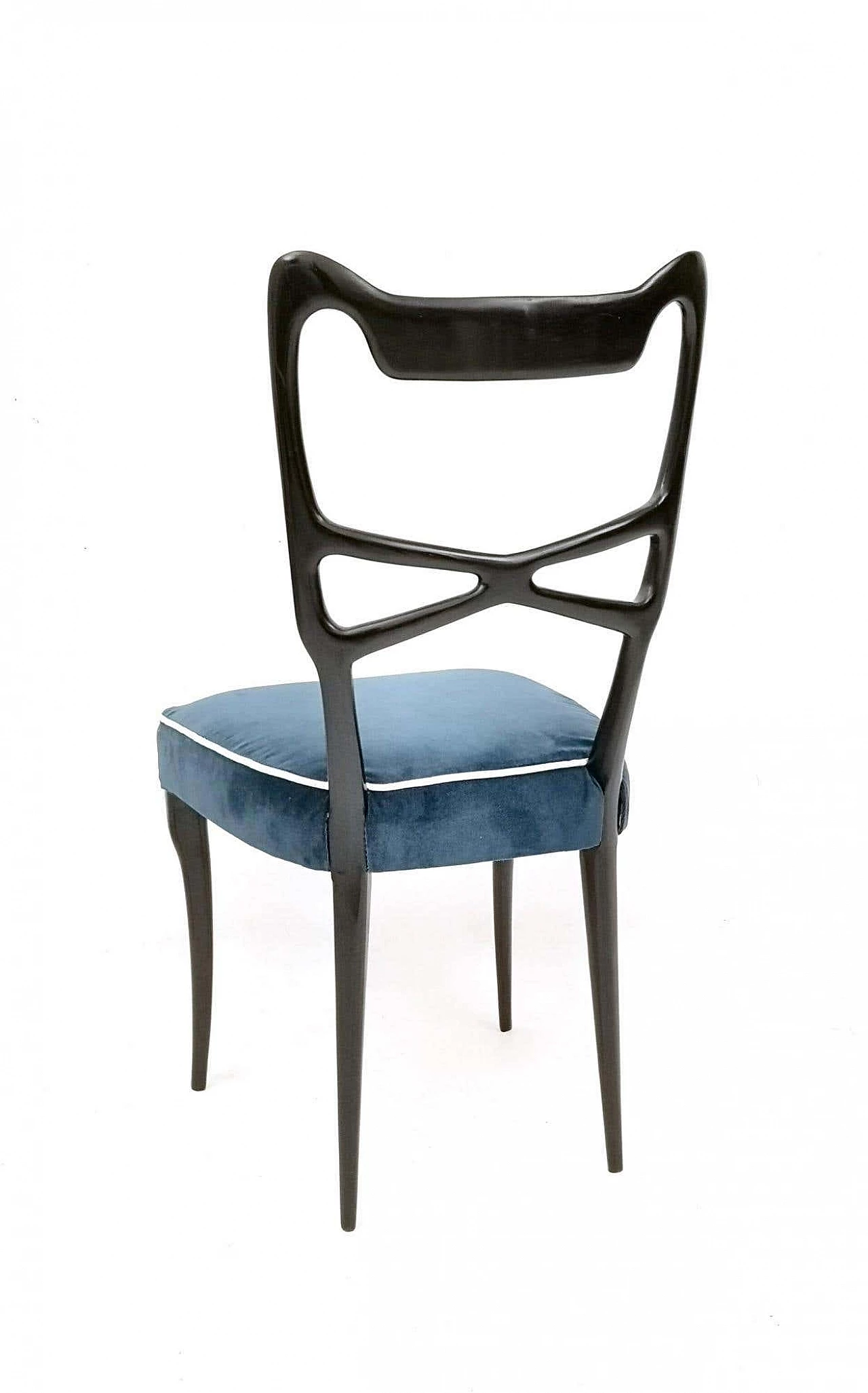 6 Chairs in ebonised beech and blue velvet in the style of Ulrich, 1950s 4