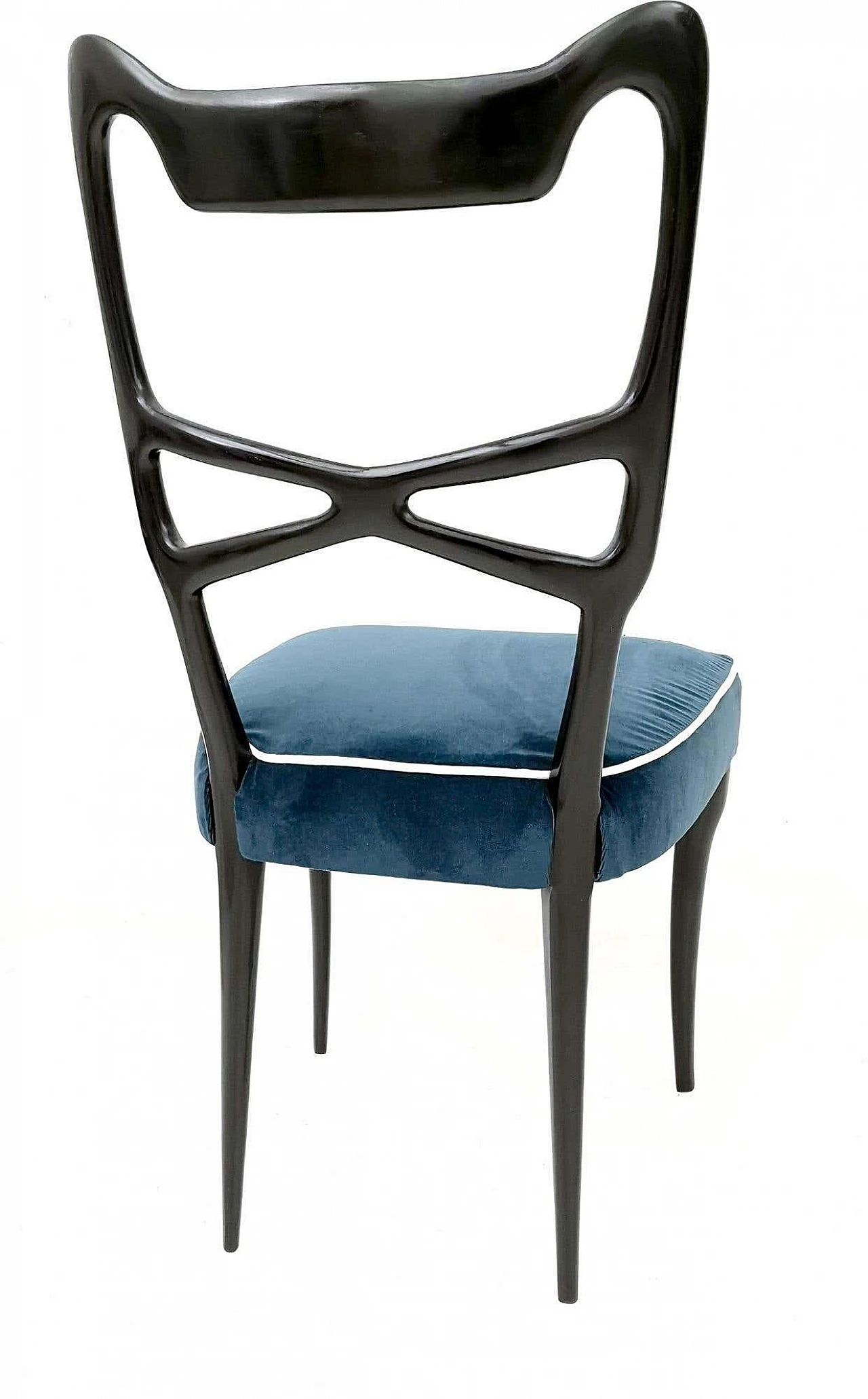 6 Chairs in ebonised beech and blue velvet in the style of Ulrich, 1950s 7