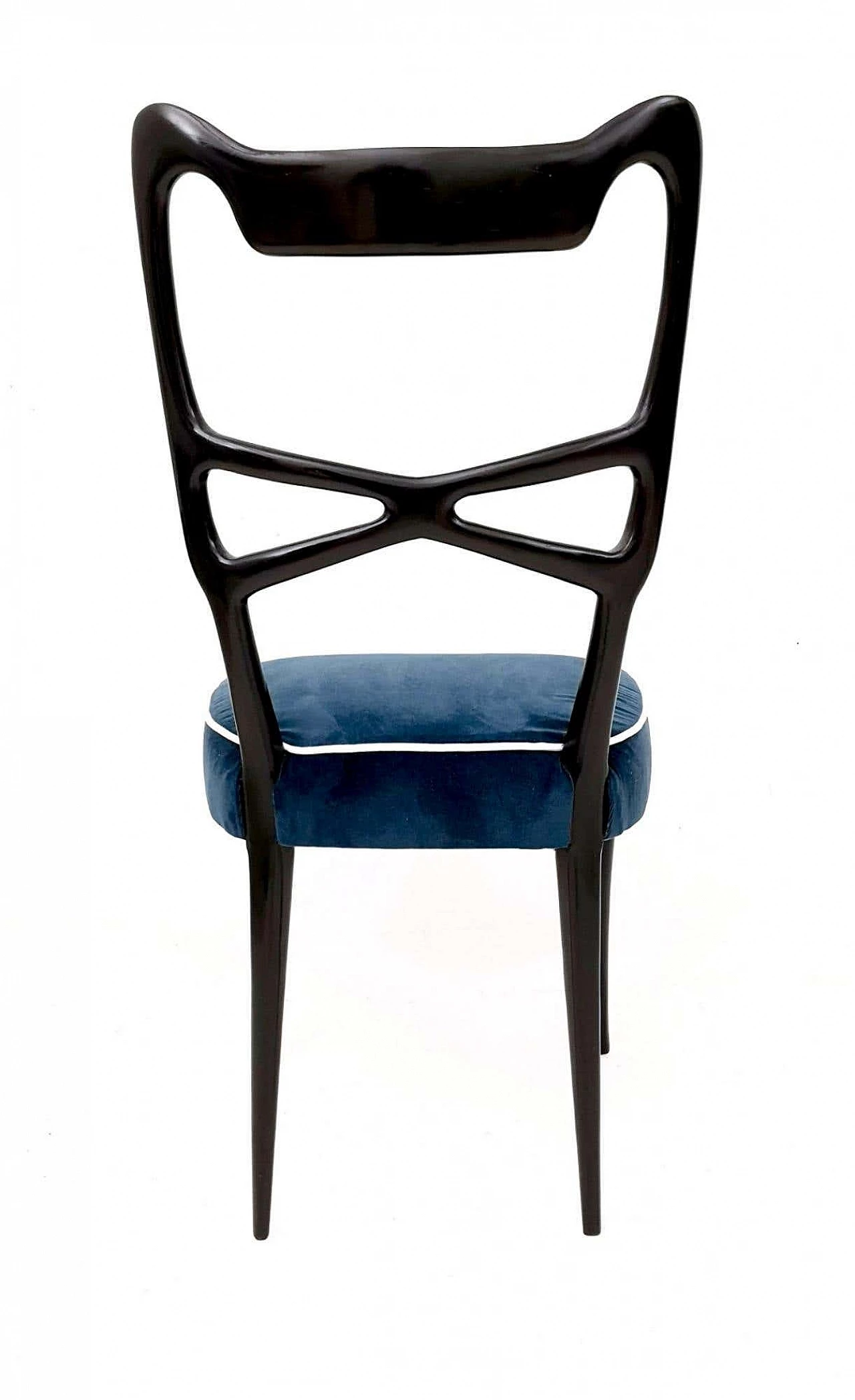6 Chairs in ebonised beech and blue velvet in the style of Ulrich, 1950s 8