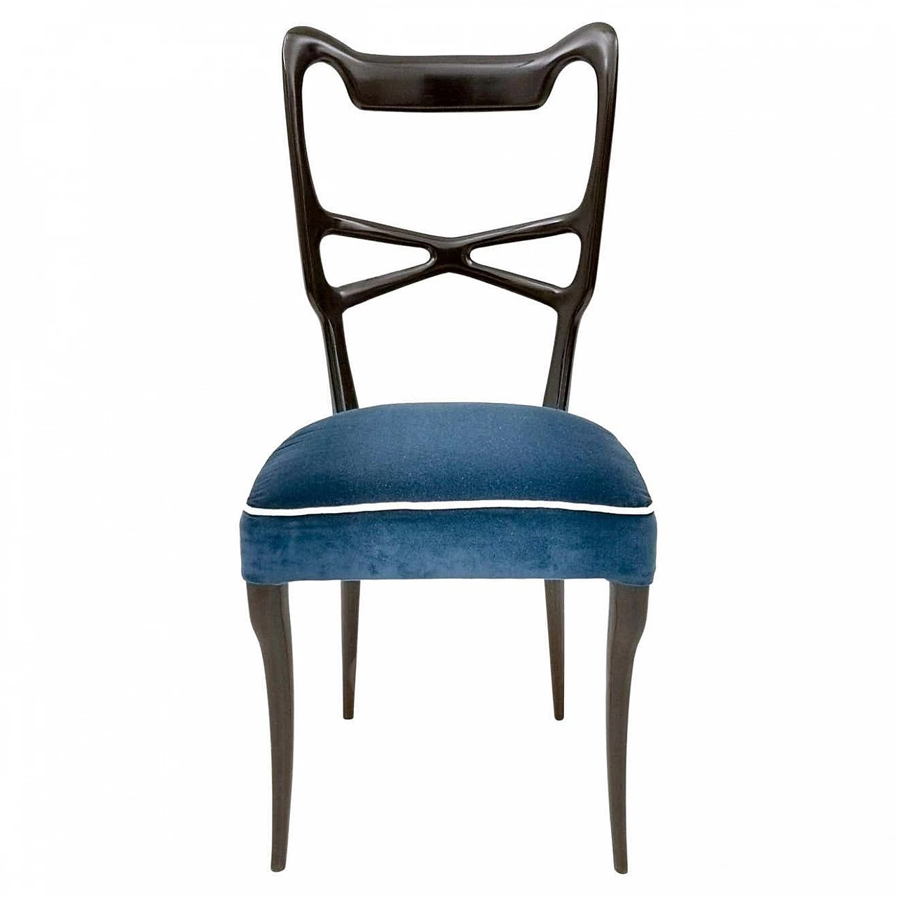 6 Chairs in ebonised beech and blue velvet in the style of Ulrich, 1950s 10