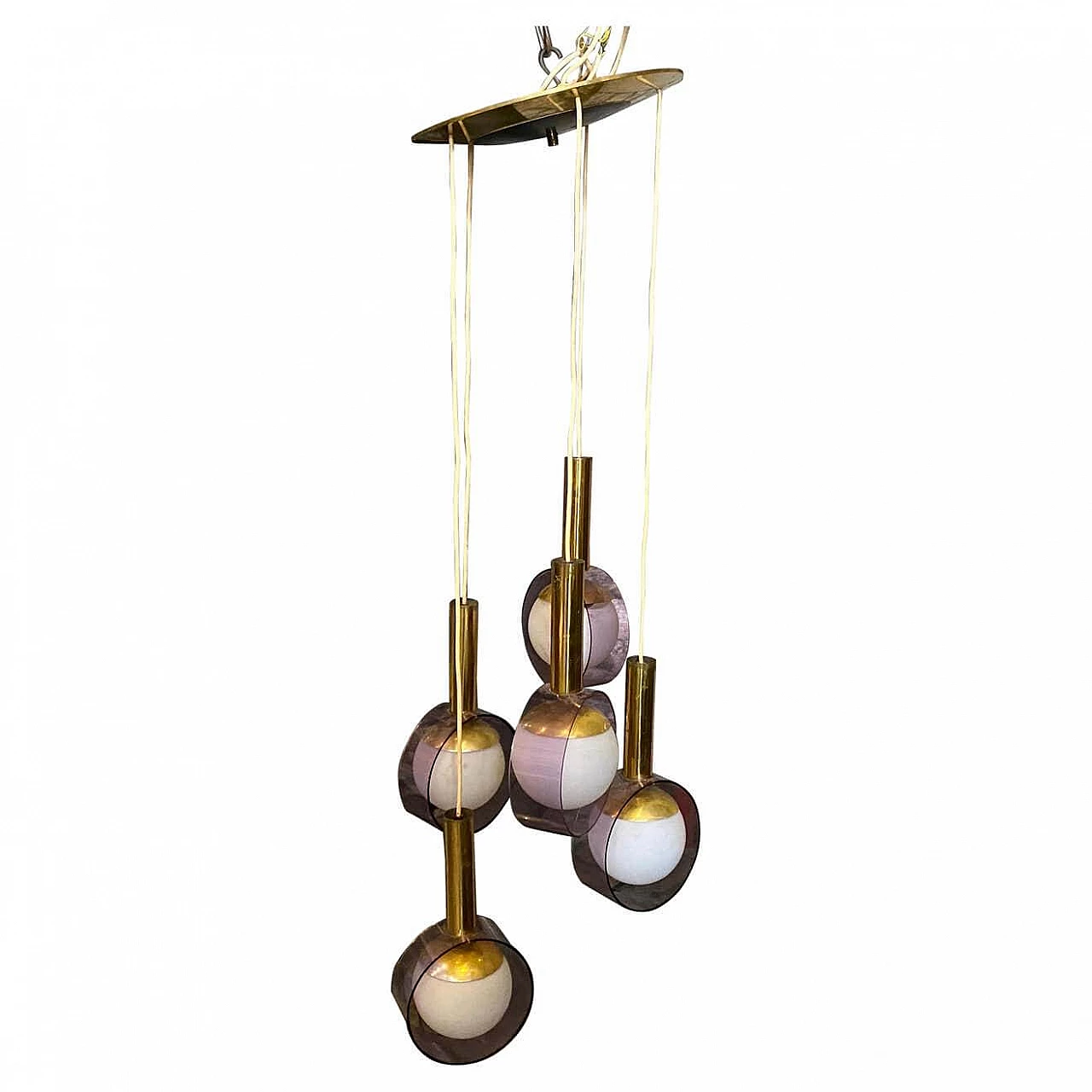 Brass, glass and plexiglass cascade chandelier by Stilux, 1970s 1