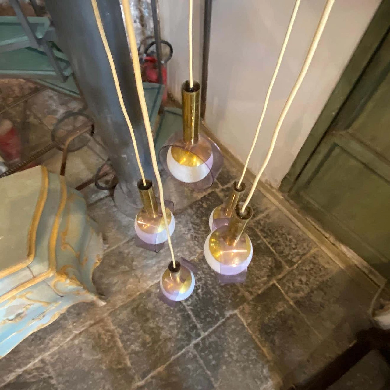 Lampadario a cascata in ottone, vetro e plexiglass di Stilux, anni '70 5