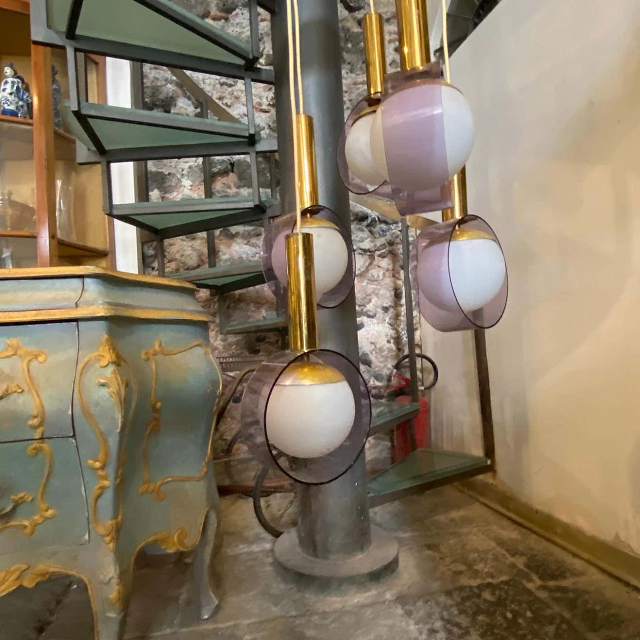 Lampadario a cascata in ottone, vetro e plexiglass di Stilux, anni '70 10