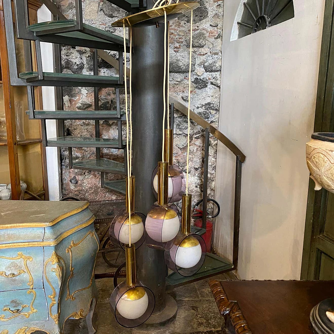 Lampadario a cascata in ottone, vetro e plexiglass di Stilux, anni '70 12