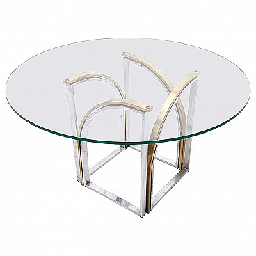 Round brass and steel table with glass top by Romeo Rega, 1970s